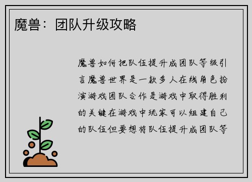 魔兽：团队升级攻略