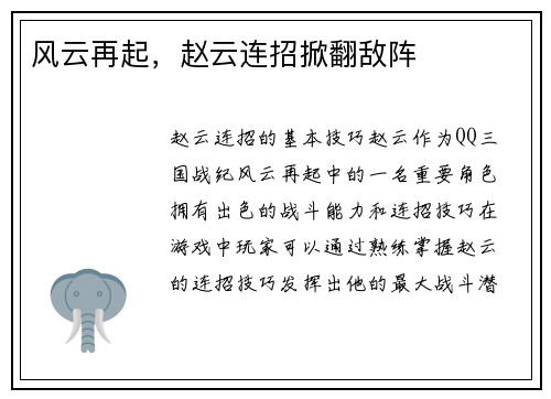 风云再起,赵云连招掀翻敌阵